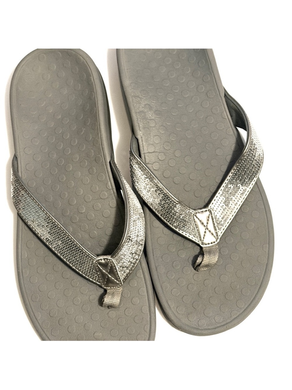 Vionic Silver Metallic Flip Flop Sandals